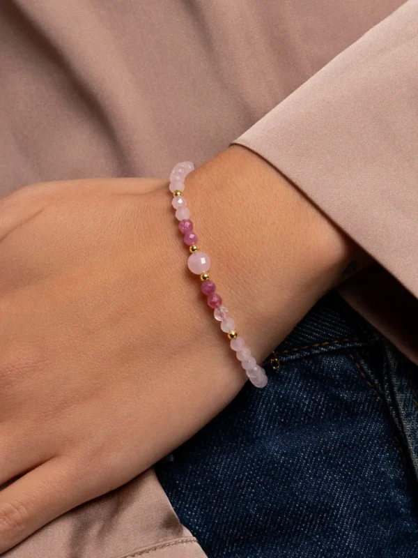 Sale SINGULARU Pulsera Amulet Rose Quartz Acero Baño Oro