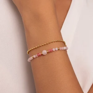 Sale SINGULARU Pulsera Amulet Rose Quartz Acero Baño Oro