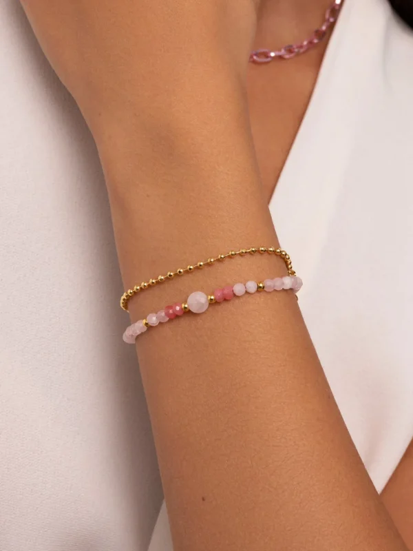 Sale SINGULARU Pulsera Amulet Rose Quartz Acero Baño Oro