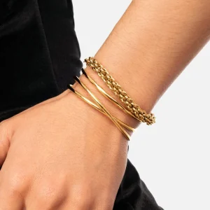 Fashion SINGULARU Pulsera Big Rope Acero Baño Oro