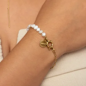 Hot SINGULARU Pulsera Chic Pearl Acero Baño Oro