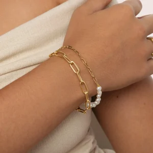 Hot SINGULARU Pulsera Chic Pearl Acero Baño Oro