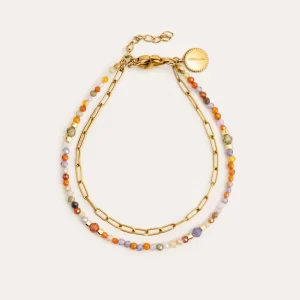 Fashion SINGULARU Pulsera Double Crystal Summer Acero Baño Oro