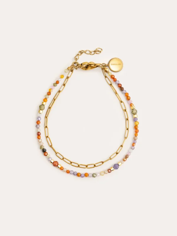 Fashion SINGULARU Pulsera Double Crystal Summer Acero Baño Oro