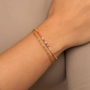 Fashion SINGULARU Pulsera Double Crystal Summer Acero Baño Oro