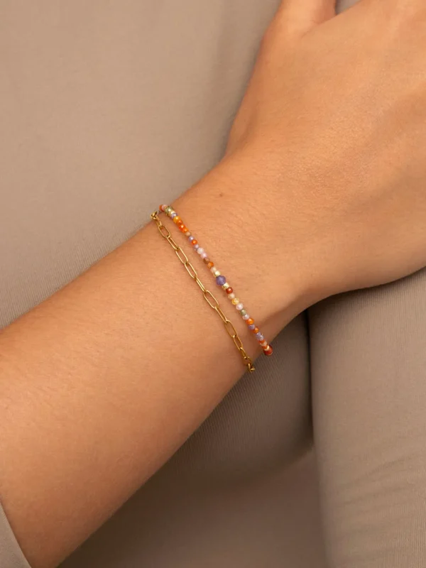 Fashion SINGULARU Pulsera Double Crystal Summer Acero Baño Oro