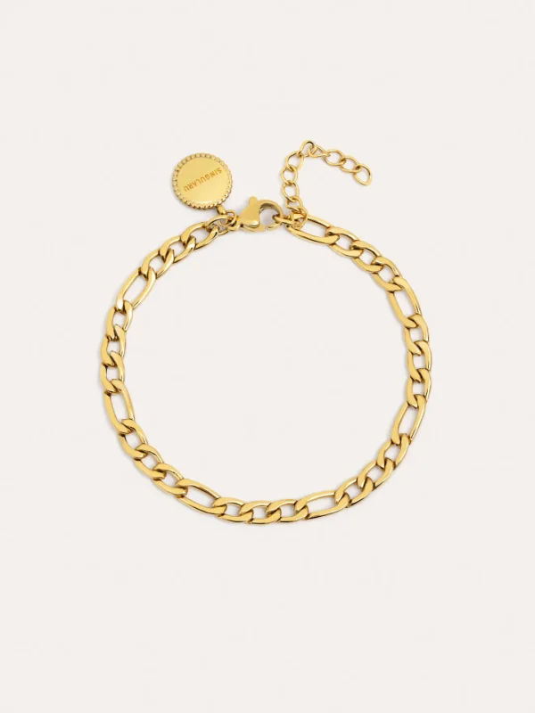 Fashion SINGULARU Pulsera Figaro Acero Baño Oro