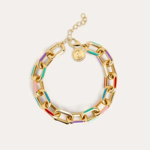 Outlet SINGULARU Pulsera Link Rainbow Enamel Baño Oro