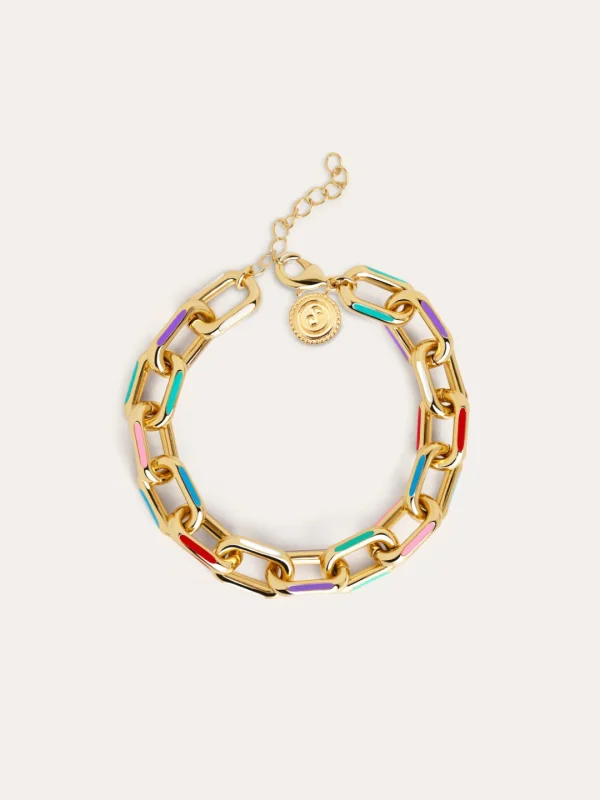 Outlet SINGULARU Pulsera Link Rainbow Enamel Baño Oro