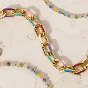 Outlet SINGULARU Pulsera Link Rainbow Enamel Baño Oro