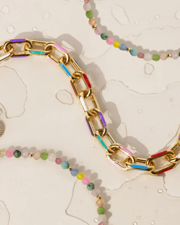 Outlet SINGULARU Pulsera Link Rainbow Enamel Baño Oro