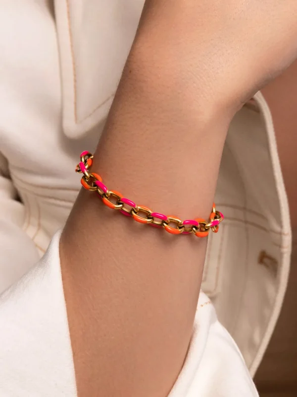 Online SINGULARU Pulsera Link Tropical Acero Baño Oro