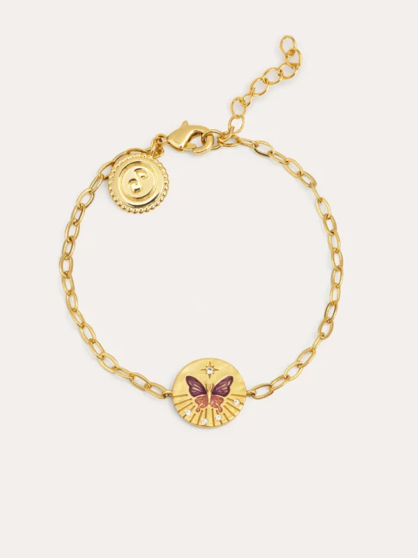 Sale SINGULARU Pulsera Medallion Butterfly Rose Baño Oro