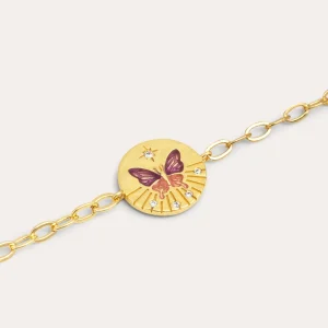 Sale SINGULARU Pulsera Medallion Butterfly Rose Baño Oro