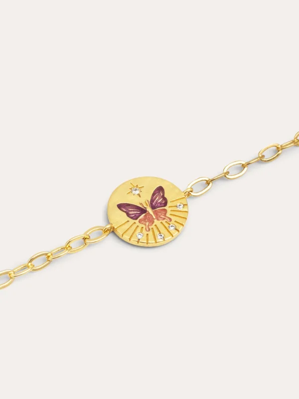 Sale SINGULARU Pulsera Medallion Butterfly Rose Baño Oro