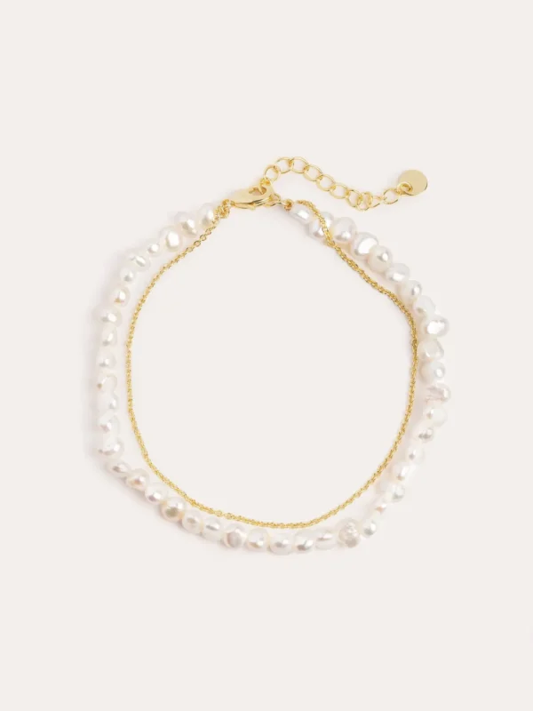 Best SINGULARU Pulsera Pearl Chain Acero Baño Oro