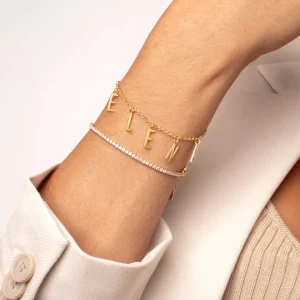 Fashion SINGULARU Pulsera Personalizada Letters Plata Baño Oro